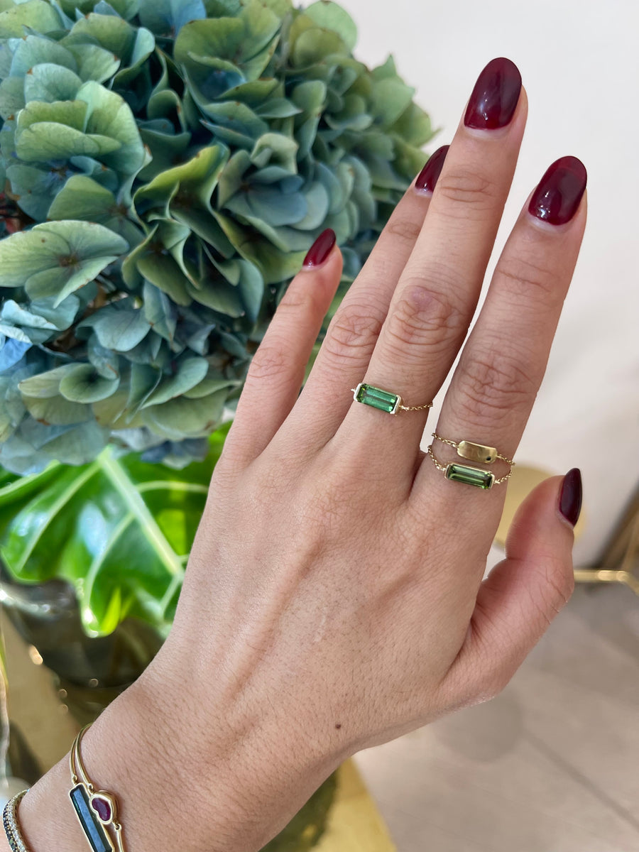 Green Tourmaline Bar Chain Ring