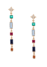Pair of gemstone earrings with diamonds on a white background