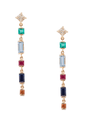 Pair of gemstone earrings with diamonds on a white background