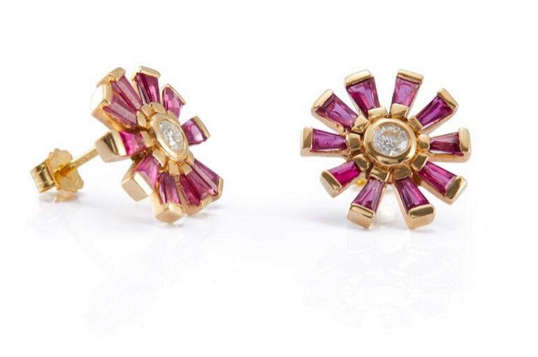 Diamond & Ruby Daisy Earring