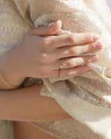 Diamond Cushion Petite Circle Ring 18k gold stackable gold on model