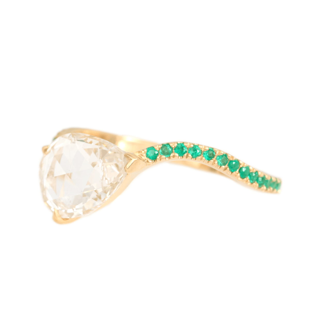 Diamond Emerald Curvature Supreme Ring 18k gold engagement ring side view
