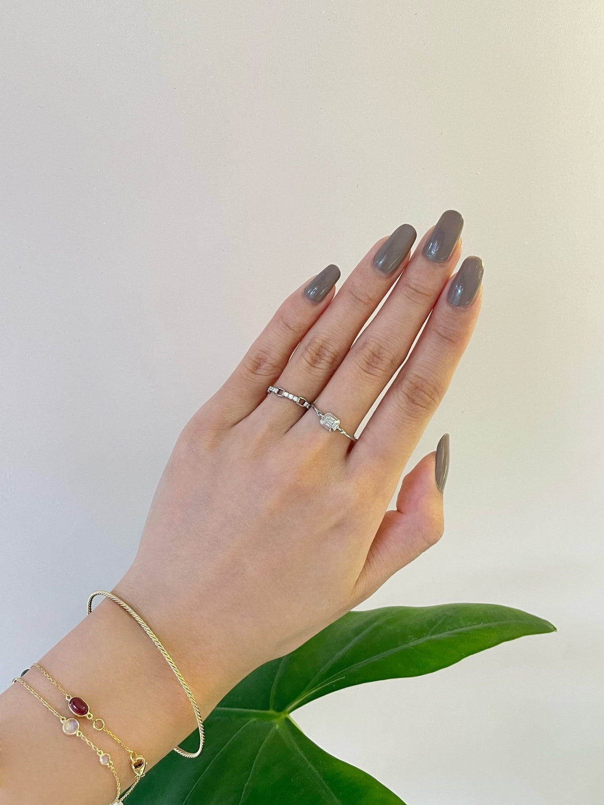 Diamond Frame Ring pt 900 Stackable ring on model