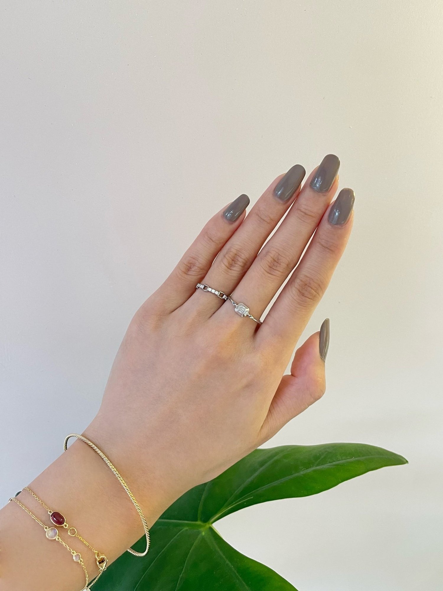 Diamond Frame Ring pt 900 Stackable ring on model