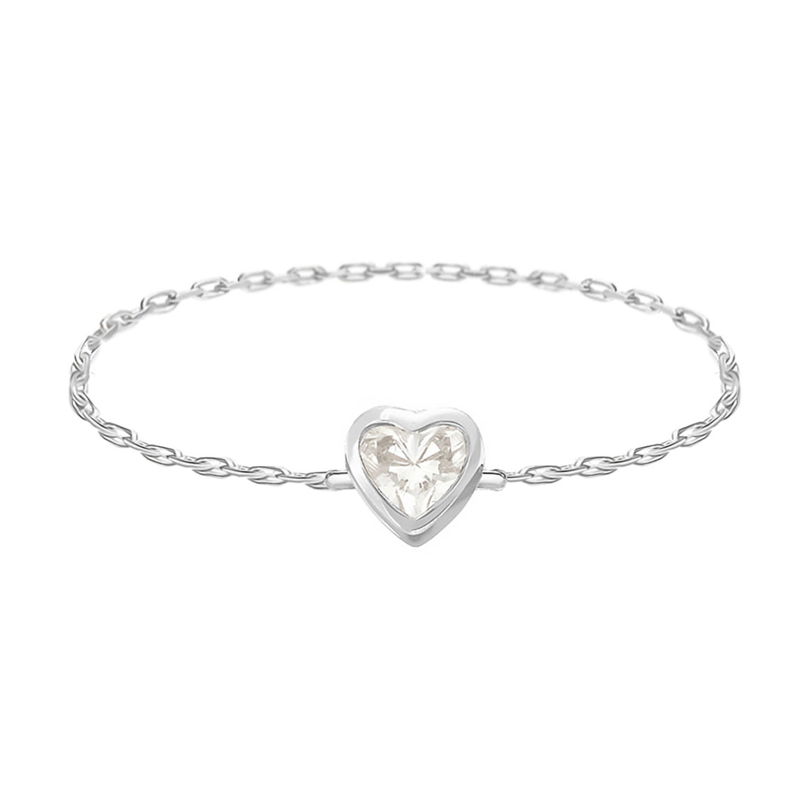 Diamond Heart Chain Ring 18k white gold Stackable ring