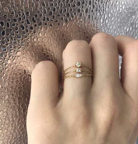 Diamond Marquise Chain Ring 14k gold Stackable ring