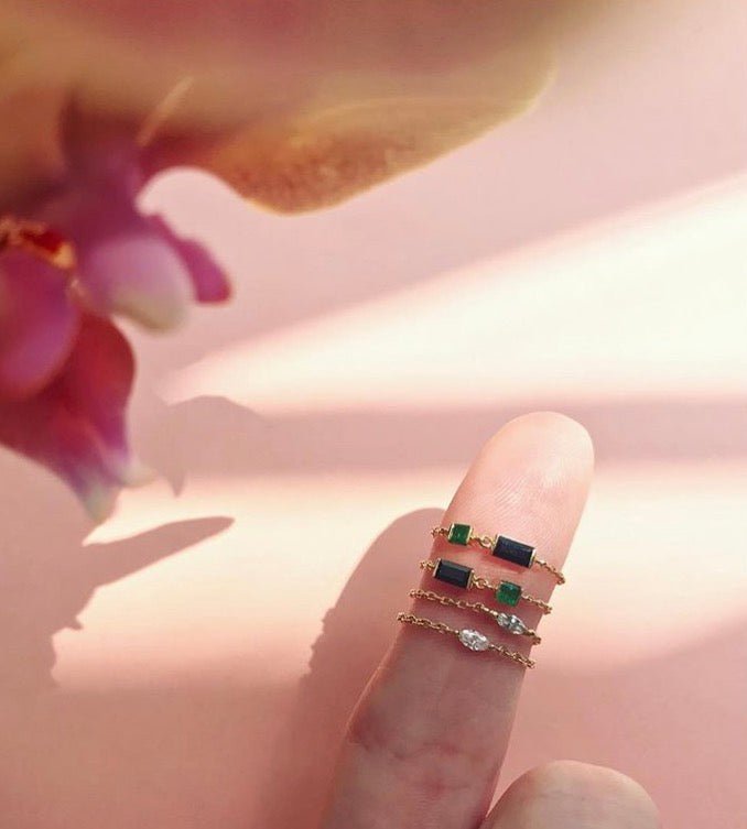 Diamond Marquise Chain Ring 14k gold Stackable ring on model