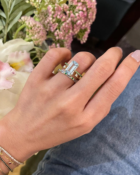 Diamond Open Ring 18k gold Stackable ring on model