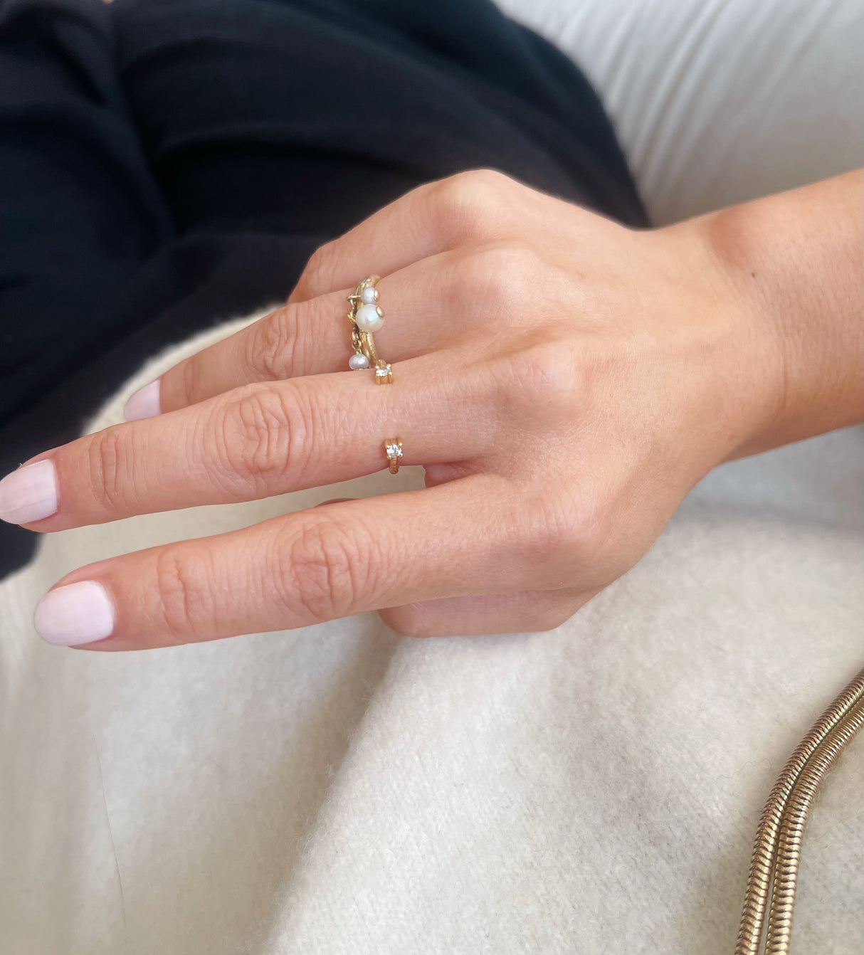 Diamond Open Ring 18k gold Stackable ring on model