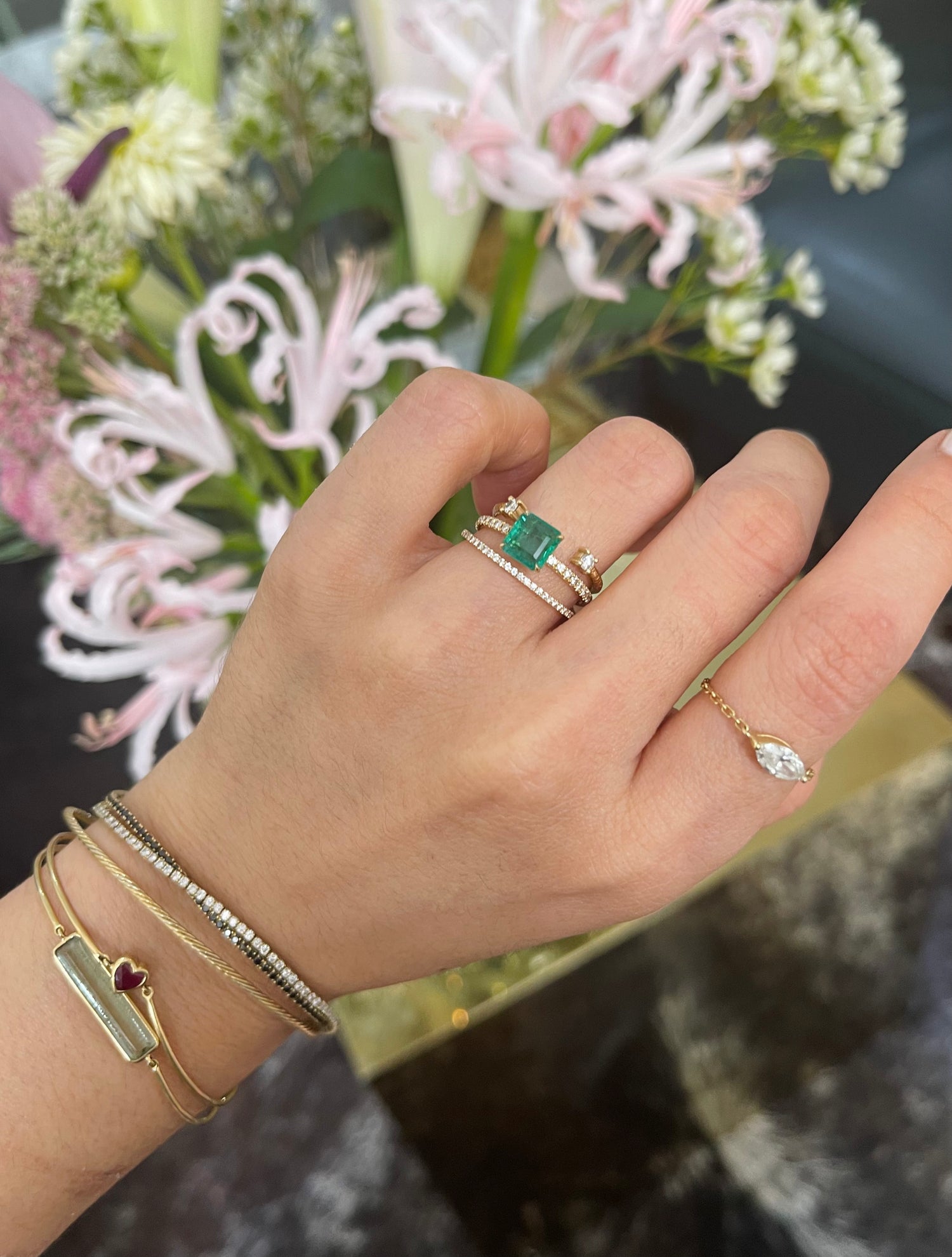 Diamond Open Ring 18k gold Stackable ring on model