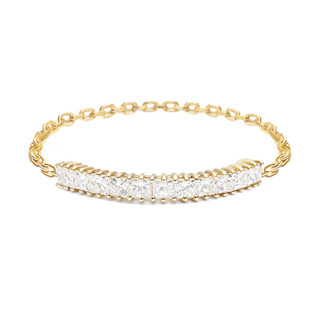 Diamond Princess Bar Chain Ring 18k gold Stackable ring