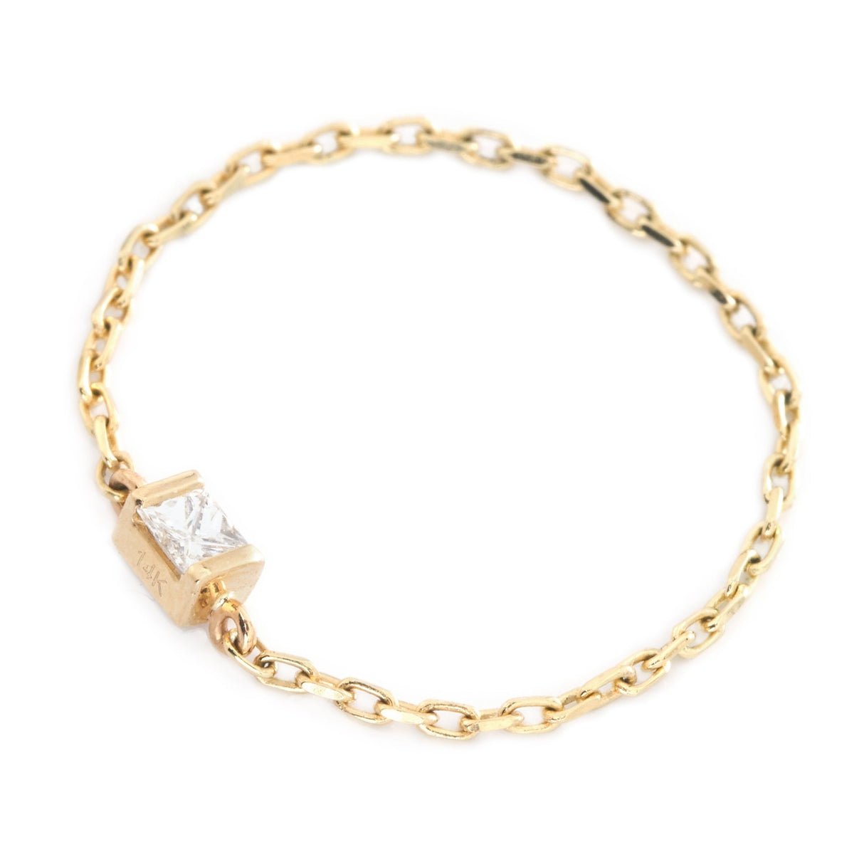 Diamond Princess Cut Chain Ring 14k gold Stackable ring side view
