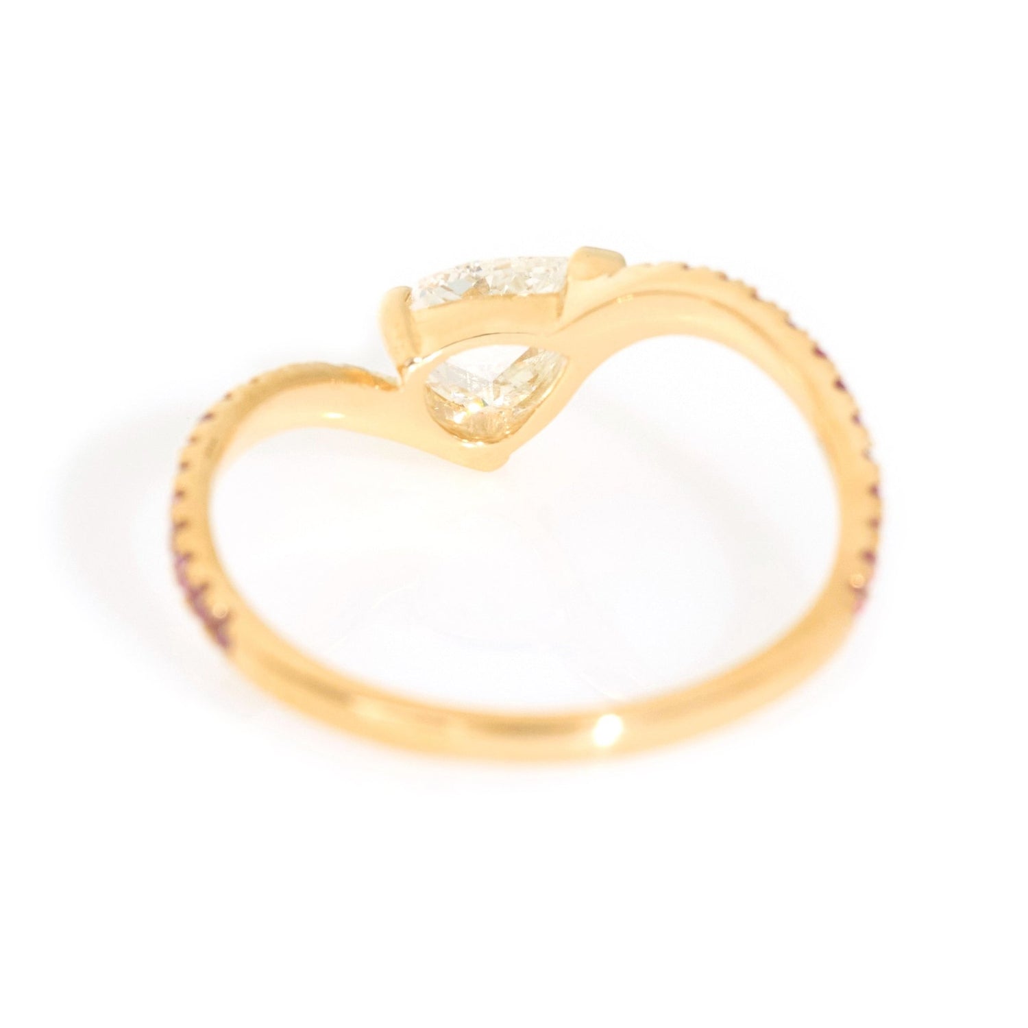 Diamond & Ruby Curvature Ring 18k gold engagement ring back view