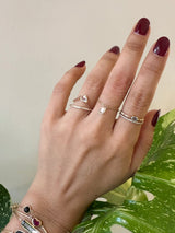 Diamond & Ruby Curvature Ring 18k gold engagement ring on model