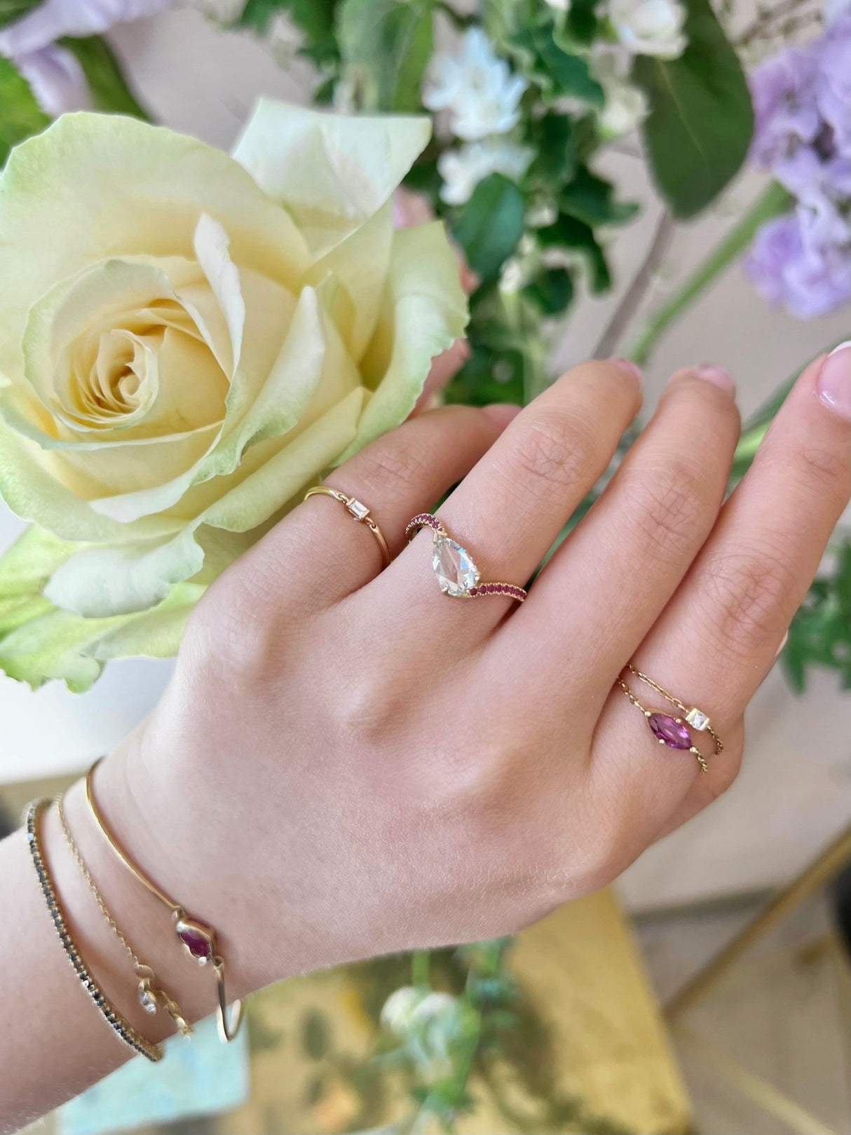 Diamond & Ruby Curvature Supreme Ring 18k gold engagement ring on model