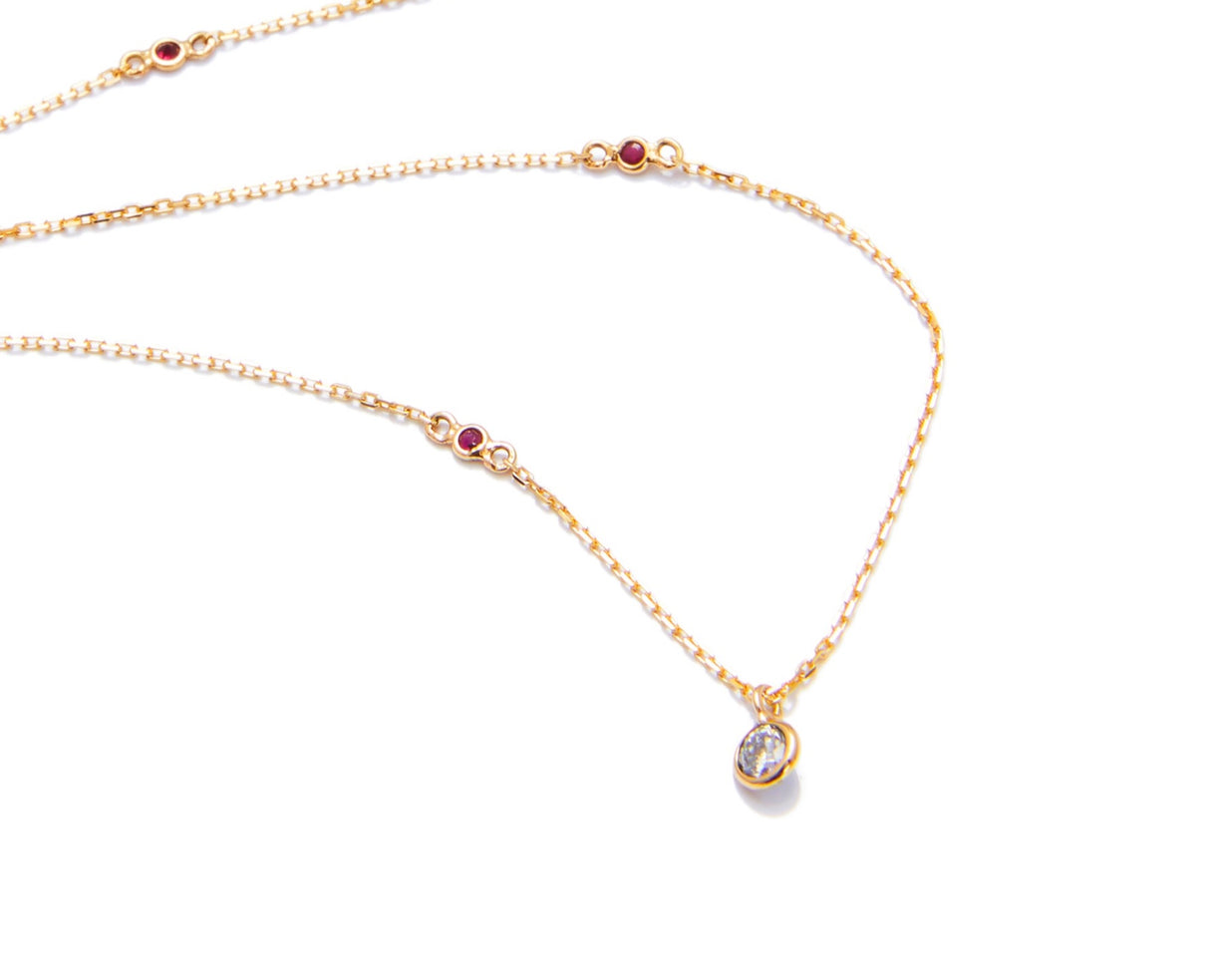 Diamond & Ruby Dot Necklace
