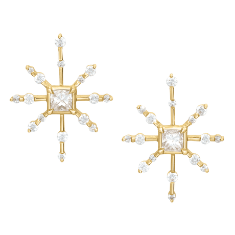 Diamond Starburst Earrings 18K Gold Handmade Fine Jewelry
