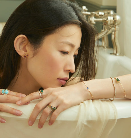 Diamond Tennis Bracelet 18k gold stackable design on model