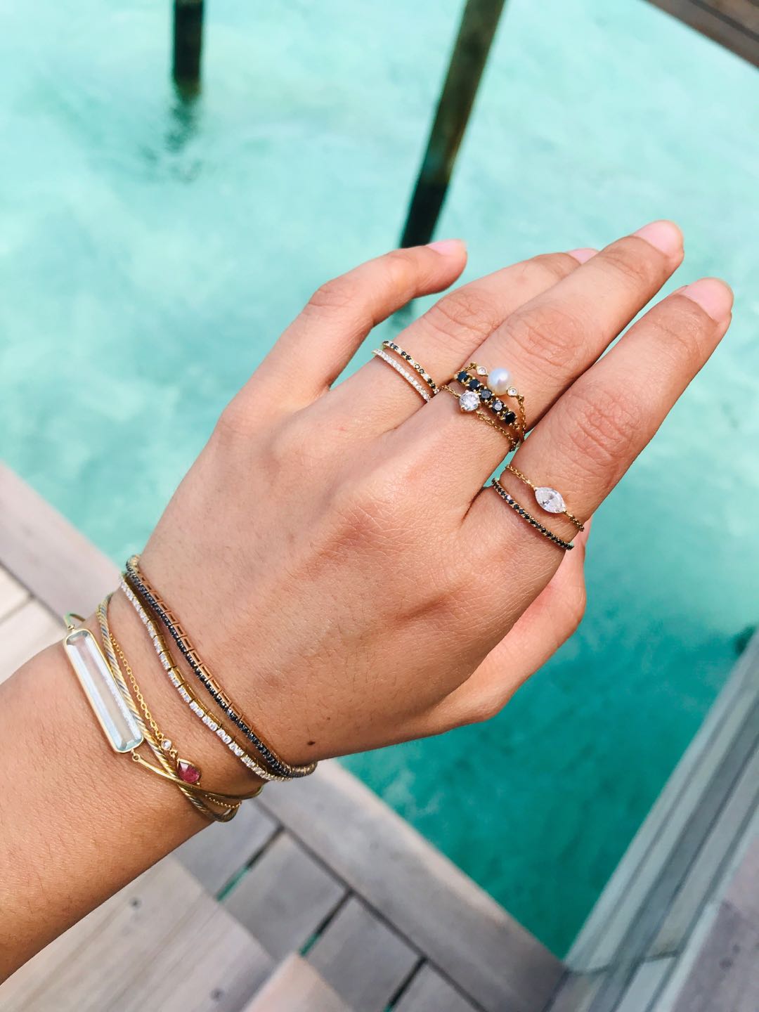 Diamond Tennis Bracelet 18k gold stackable design on model 2