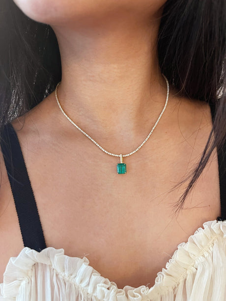 Diamond Tennis handmade Necklace in 18k gold on model