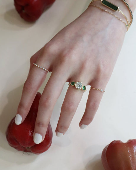 Diamond and Tsavorites Forever Ring 18K engagement ring on model 1