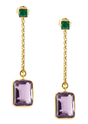 Emerald & Amethyst Earrings 18K Gold Handmade Fine jewelry