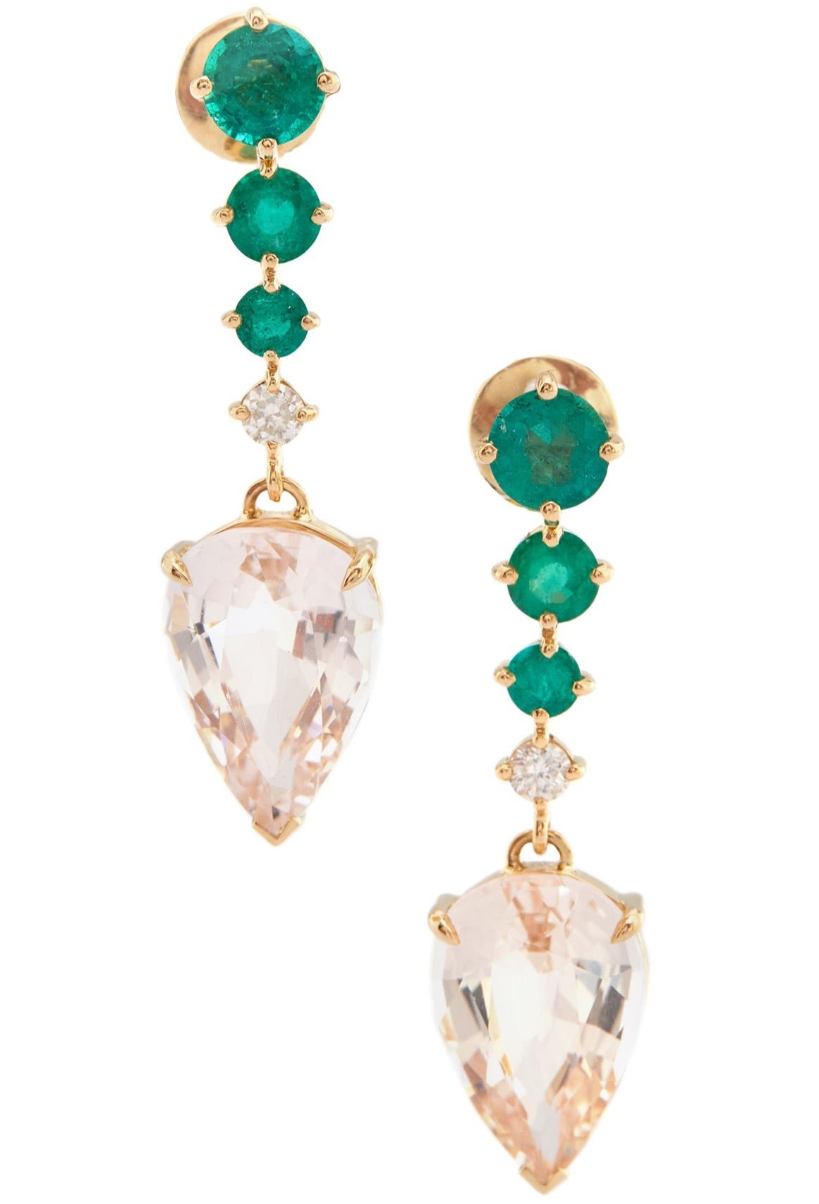 Emerald & Diamond & Morganite Dewdrop Earrings