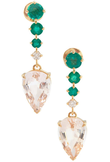 Emerald & Diamond & Morganite Arrows Earrings