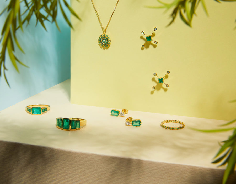 Emerald & Diamond Deco Earrings