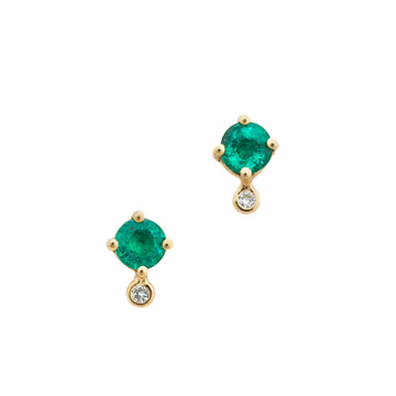 Emerald, ruby or sapphire & Diamond Dot Studs