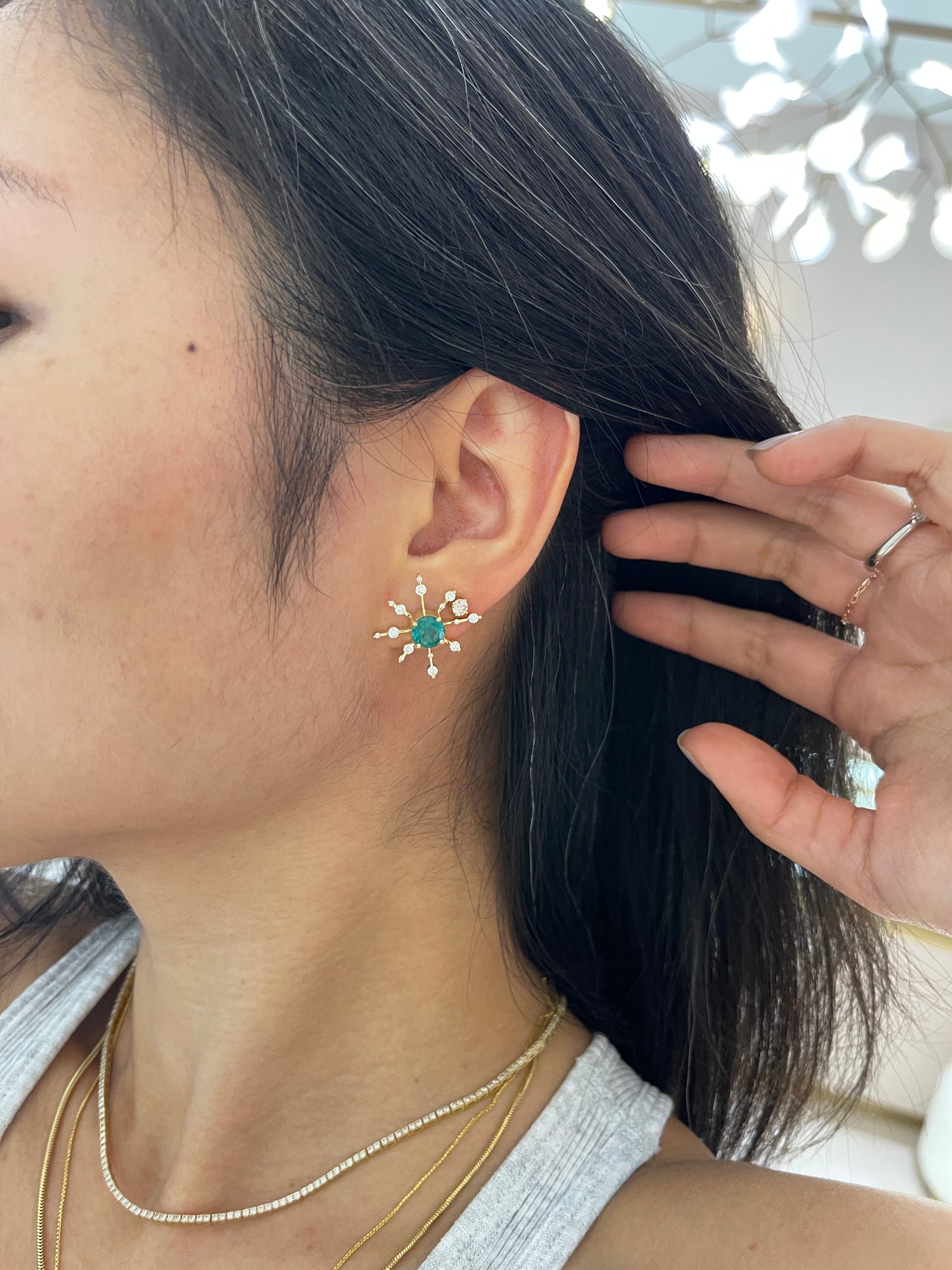 Emerald & Diamond Starburst Earrings