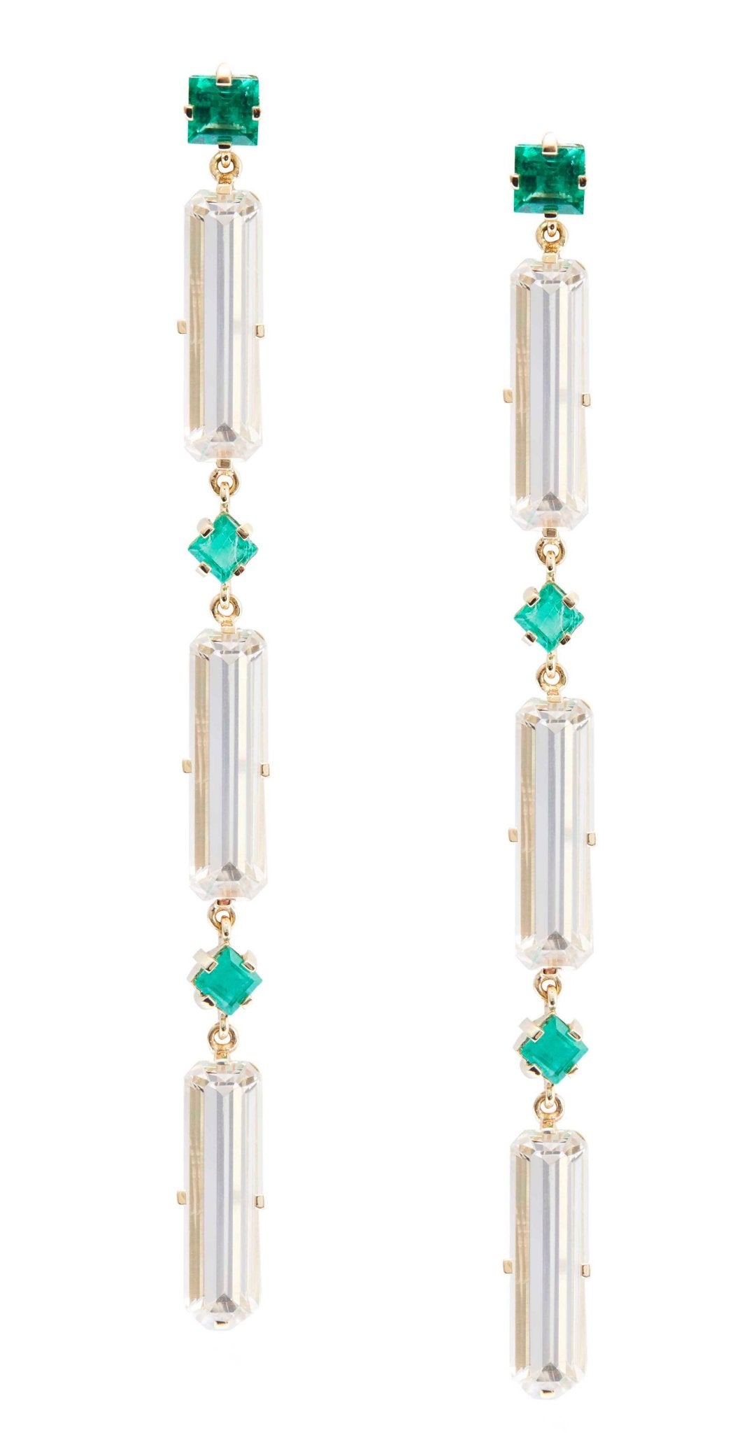 Emerald & White Topaz Cascade Bar Earrings