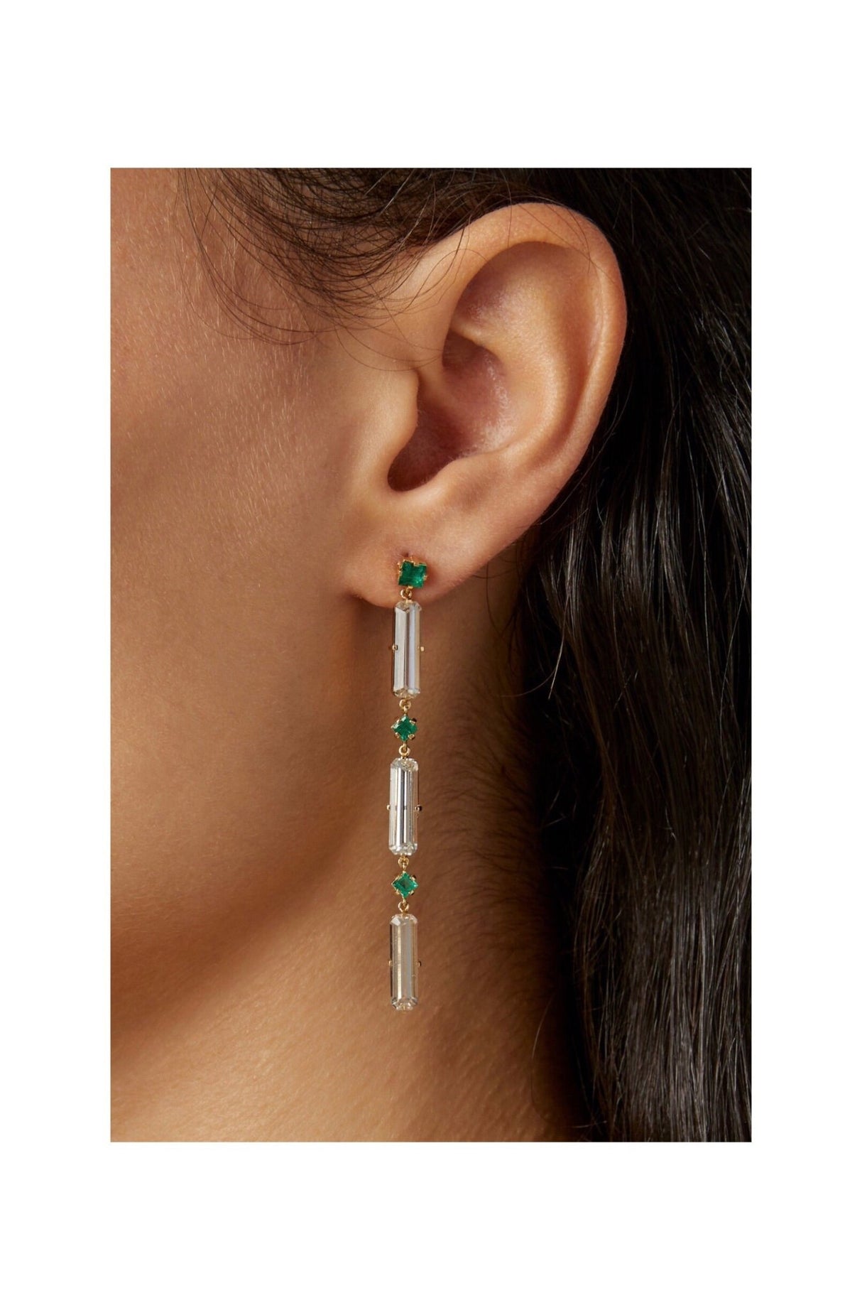 Emerald & White Topaz Cascade Bar Earrings