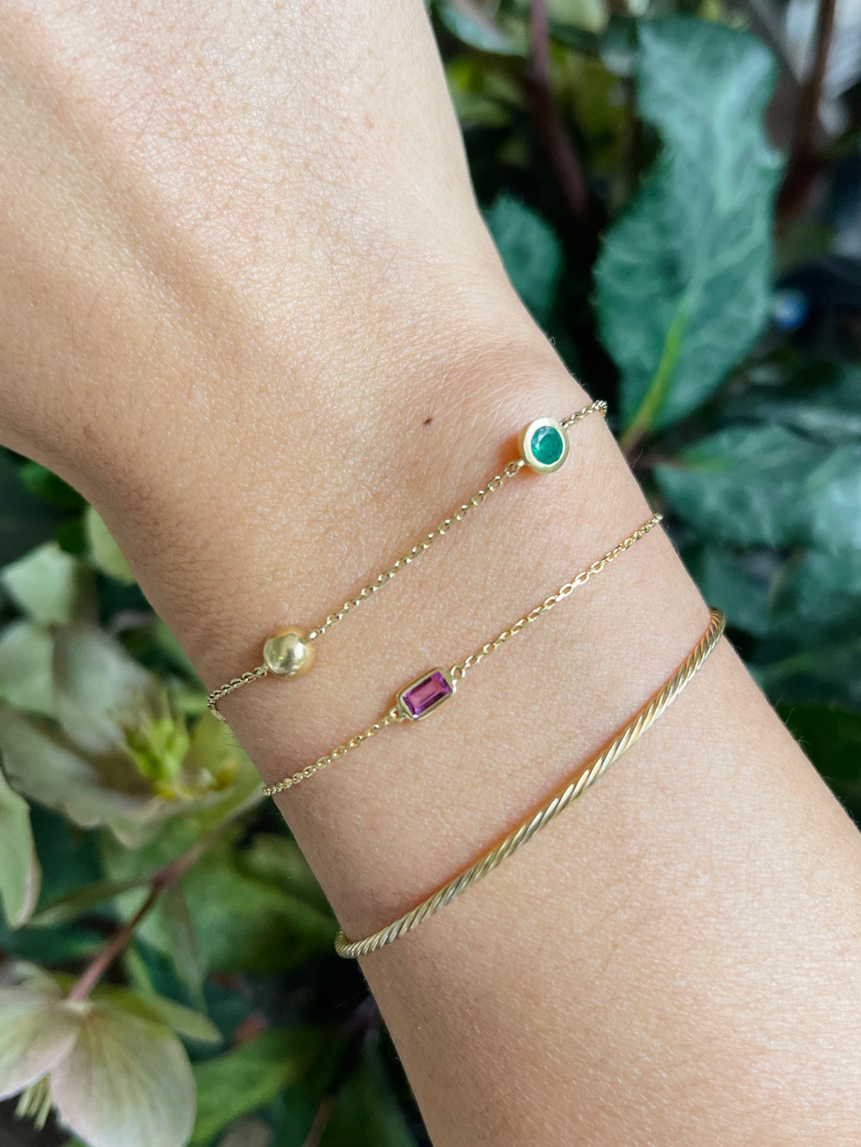 Emerald Annex Bracelet 18k gold stackable design on model 2