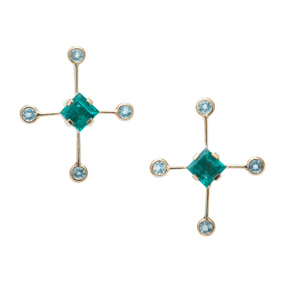Emerald & Apatite Supernova Earrings 18K Gold Handmade Fine Jewelry