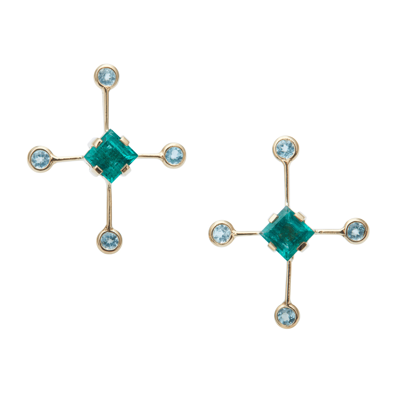 Emerald & Apatite Supernova Earrings 18K Gold Handmade Fine Jewelry