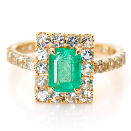 Emerald & Aquamarine Ring 18k gold Stackable ring