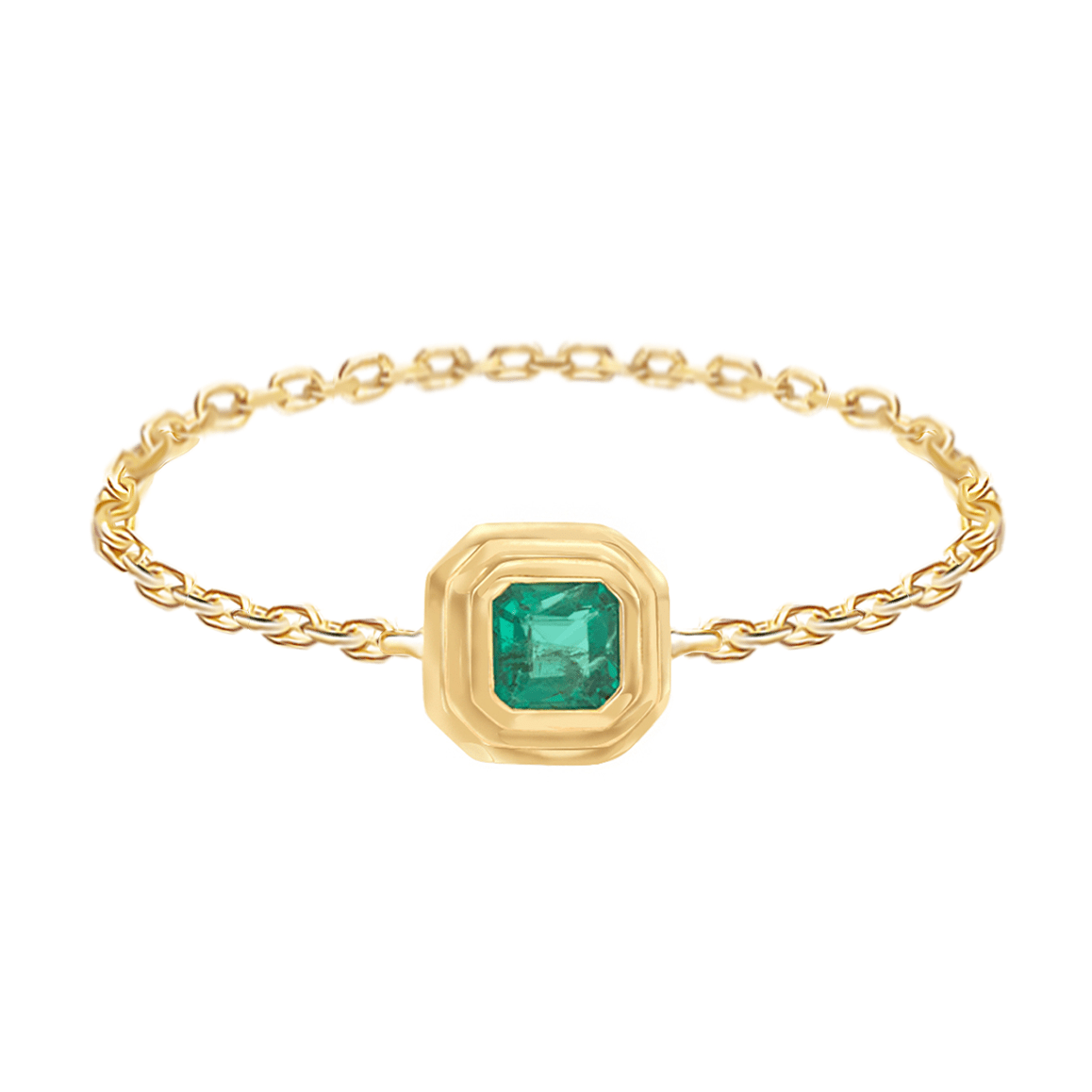 Emerald Asscher Frame Chain Ring 18k gold Stackable ring