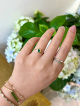 Emerald Asscher Frame Chain Ring 18k gold Stackable ring on model