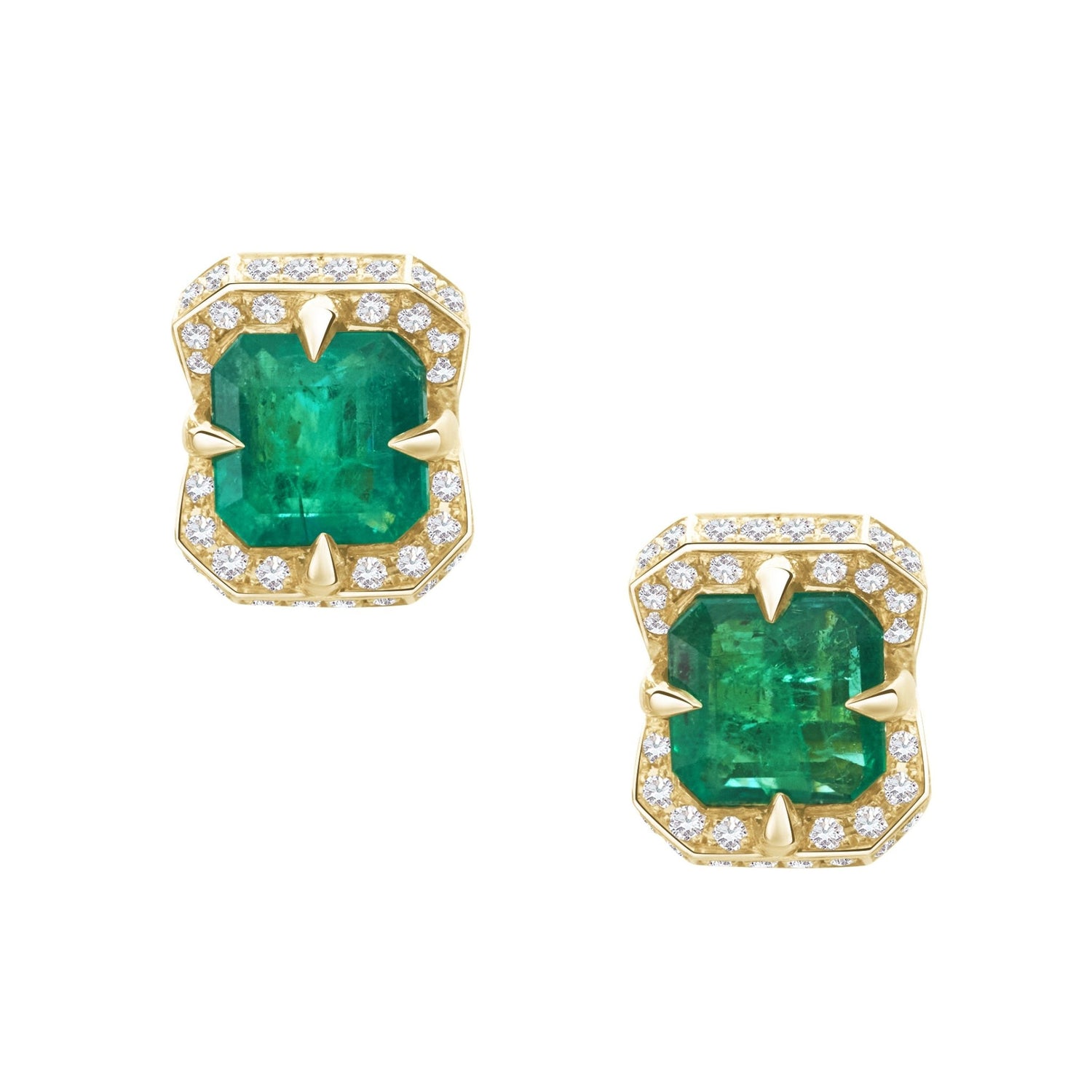 Emerald Aurora Studs 18K Gold Handmade Fine Jewelry