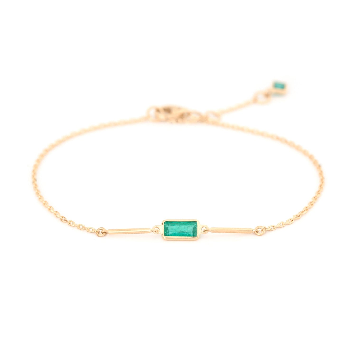 Emerald Baguette Bar Bracelet 18k gold stackable design
