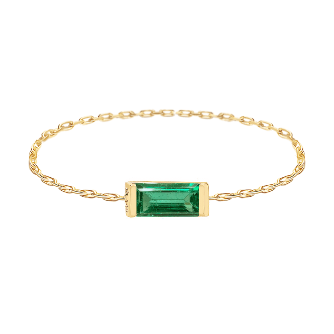 Emerald Baguette Chain Ring 14k gold Stackable ring 
