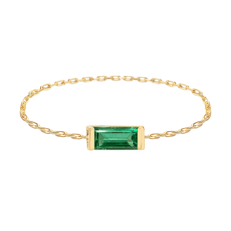 Emerald Baguette Chain Ring 14k gold Stackable ring 