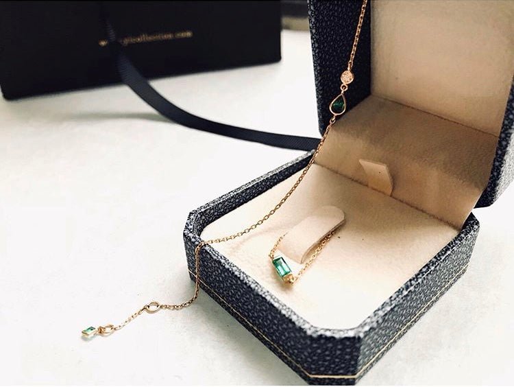 Emerald Baguette Chain Ring 14k gold Stackable ring 