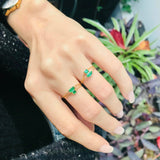 Emerald Baguette Chain Ring 14k gold Stackable ring  on model