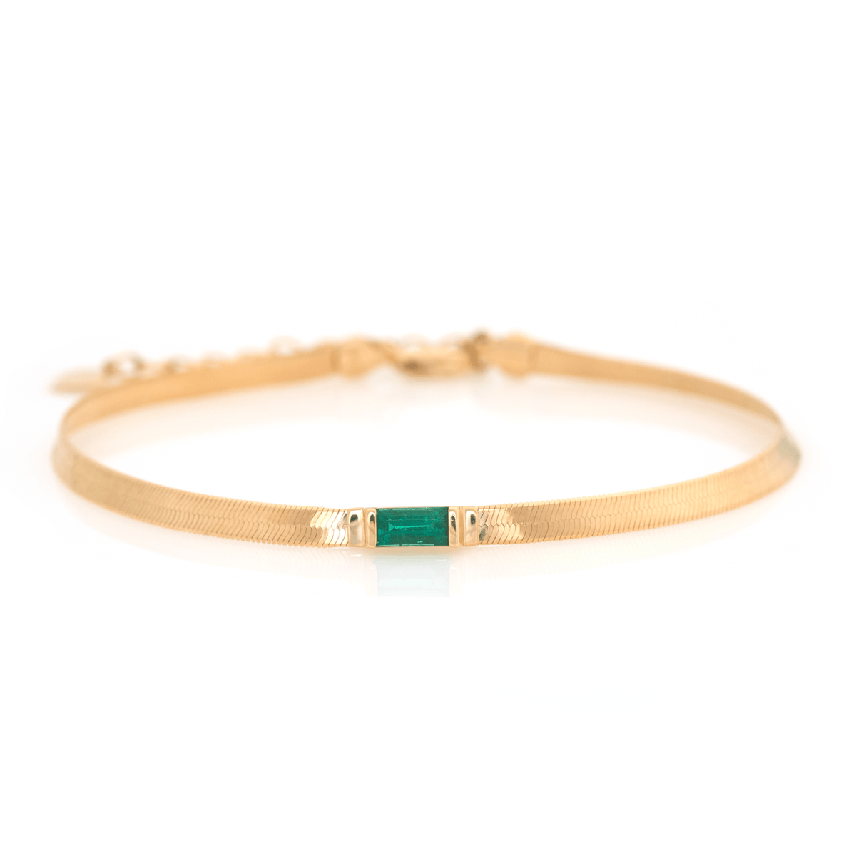 Emerald Bar Herringbone Bracelet 18k gold stackable design