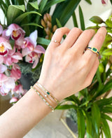 Emerald Bar Herringbone Bracelet 18k gold stackable design on model