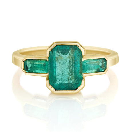 Emerald Bar Ring 18k gold engagement ring 