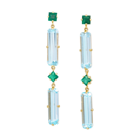 Emerald & Blue Topaz Cascade Bar Earrings