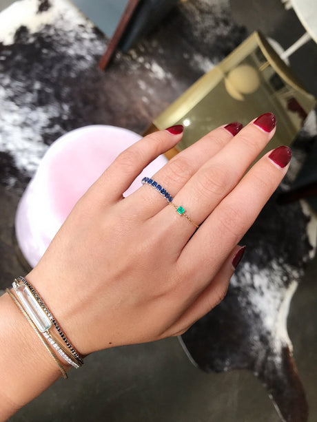 Emerald Chain Ring 14k gold Stackable ring on model